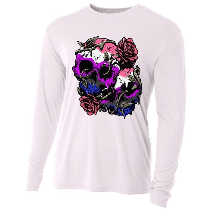 Gender Fluid Pride Flag Skull Roses Subtle Lgbt Cooling Performance Long Sleeve Crew