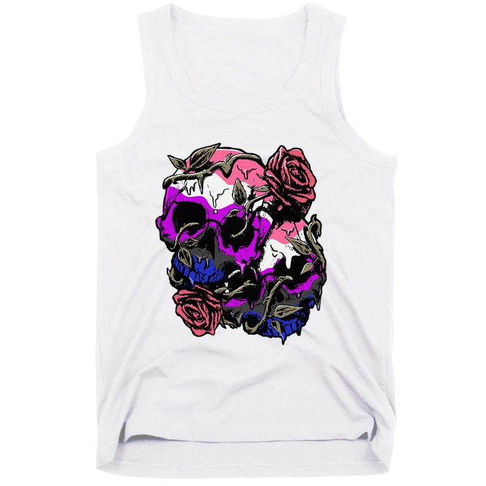 Gender Fluid Pride Flag Skull Roses Subtle Lgbt Tank Top