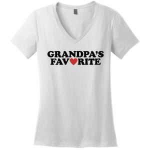 Grandpas Favorite Red Heart Cute Gift Women's V-Neck T-Shirt