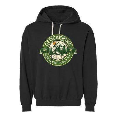 Geocaching Funny Retro Distressed Geocache Lover Garment-Dyed Fleece Hoodie