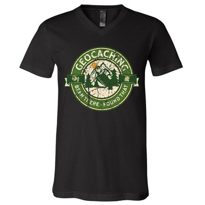 Geocaching Funny Retro Distressed Geocache Lover V-Neck T-Shirt