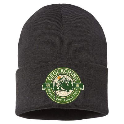 Geocaching Funny Retro Distressed Geocache Lover Sustainable Knit Beanie