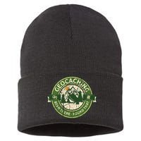 Geocaching Funny Retro Distressed Geocache Lover Sustainable Knit Beanie