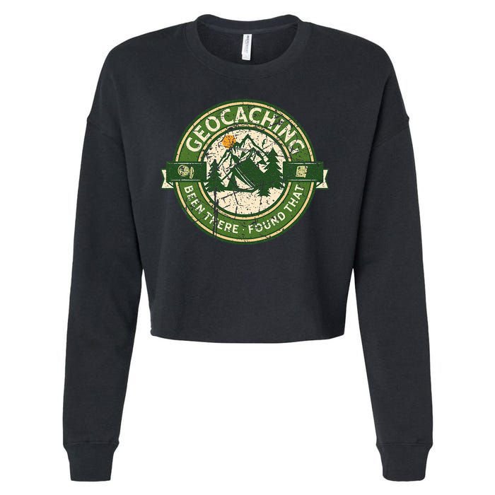 Geocaching Funny Retro Distressed Geocache Lover Cropped Pullover Crew
