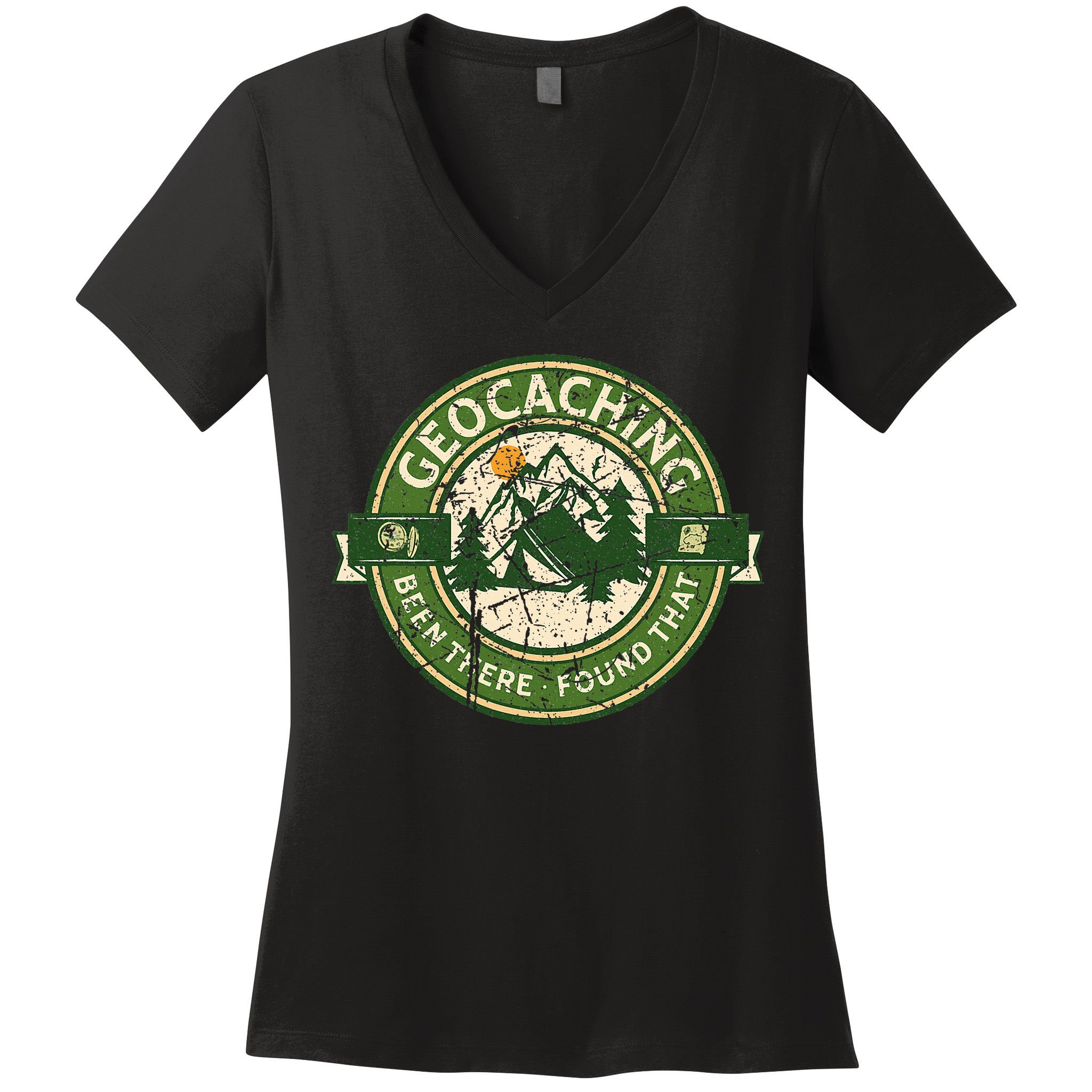 Geocaching Funny Retro Distressed Geocache Lover Women's V-Neck T-Shirt