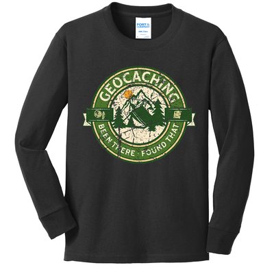 Geocaching Funny Retro Distressed Geocache Lover Kids Long Sleeve Shirt