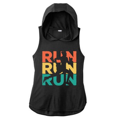 Gift For Runners Retro Vintage Running Ladies PosiCharge Tri-Blend Wicking Draft Hoodie Tank