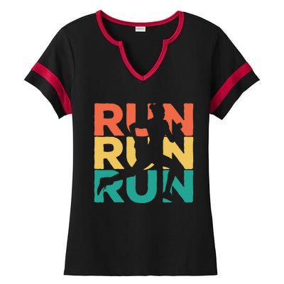 Gift For Runners Retro Vintage Running Ladies Halftime Notch Neck Tee