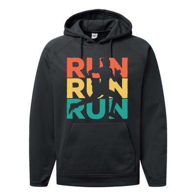 Gift For Runners Retro Vintage Running Performance Fleece Hoodie