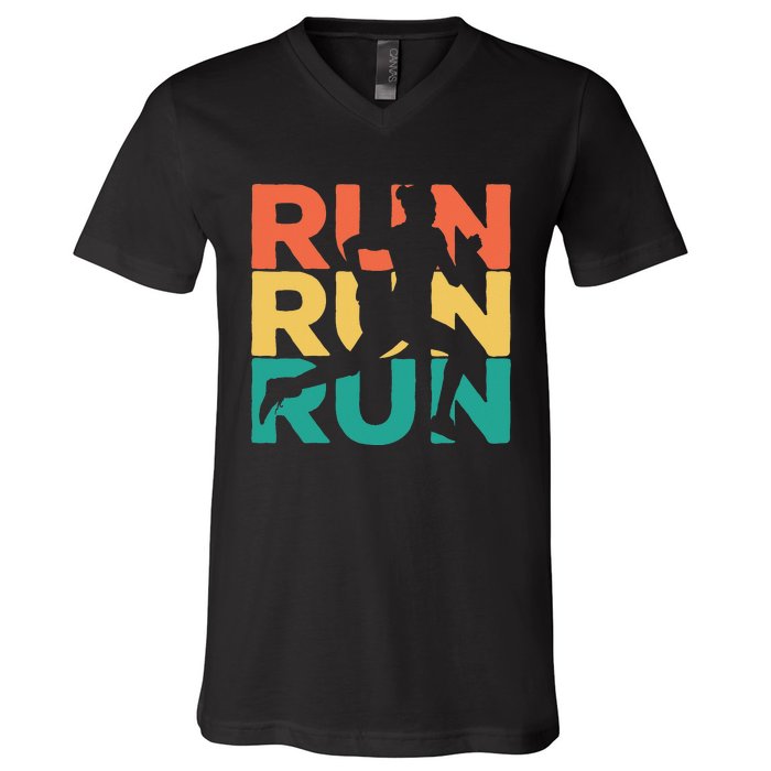 Gift For Runners Retro Vintage Running V-Neck T-Shirt