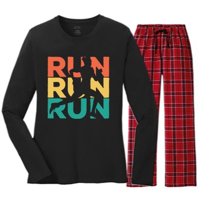 Gift For Runners Retro Vintage Running Women's Long Sleeve Flannel Pajama Set 