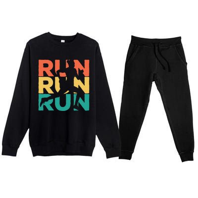 Gift For Runners Retro Vintage Running Premium Crewneck Sweatsuit Set