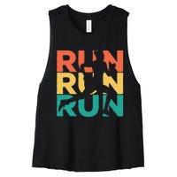 Gift For Runners Retro Vintage Running Women's Racerback Cropped Tank