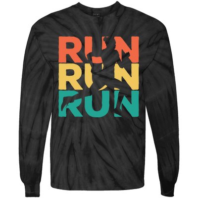 Gift For Runners Retro Vintage Running Tie-Dye Long Sleeve Shirt