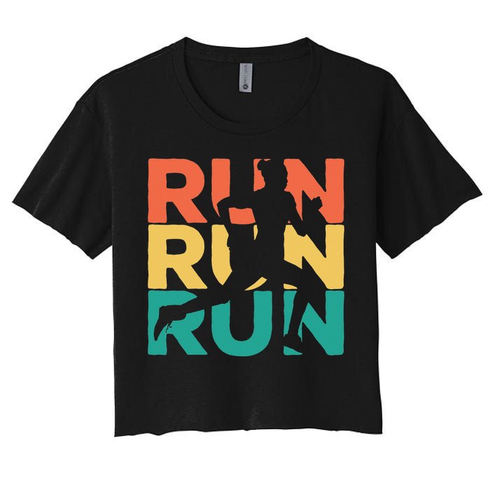 Gift For Runners Retro Vintage Running Women's Crop Top Tee