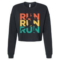 Gift For Runners Retro Vintage Running Cropped Pullover Crew