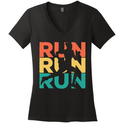 Gift For Runners Retro Vintage Running Women's V-Neck T-Shirt