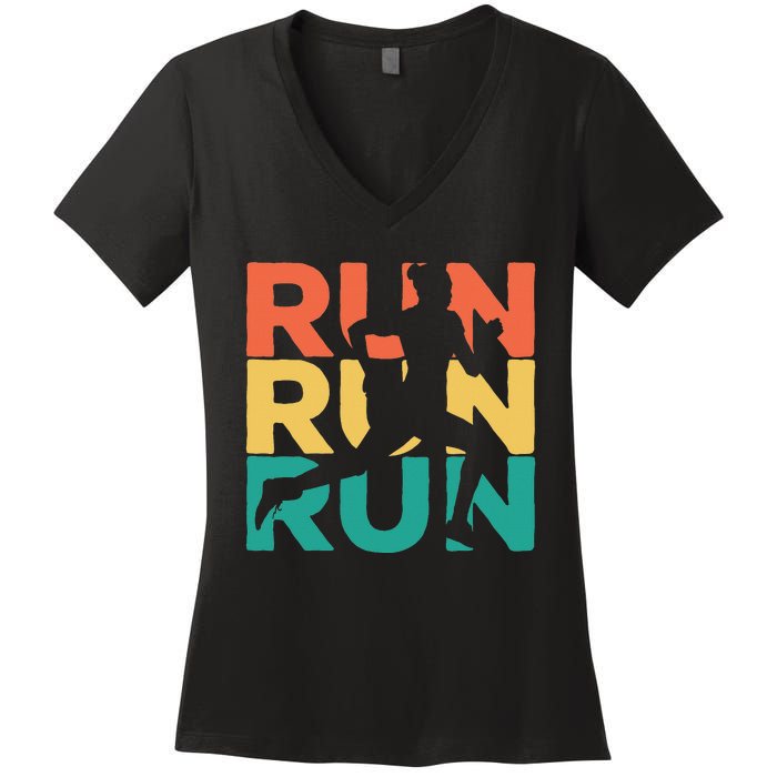 Gift For Runners Retro Vintage Running Women's V-Neck T-Shirt