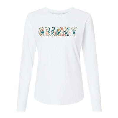 Grammy Floral Retro Womens Cotton Relaxed Long Sleeve T-Shirt