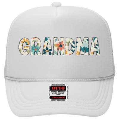 Grandma Floral Retro High Crown Mesh Back Trucker Hat