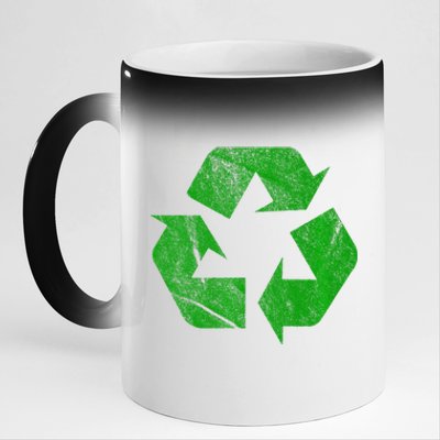 Green FauxWashWorn Recycle Logo Recycling Truck Sign 11oz Black Color Changing Mug