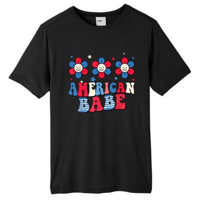 Groovy Flower Retro Usa Flag American Babe 4th Of July Gift Tall Fusion ChromaSoft Performance T-Shirt