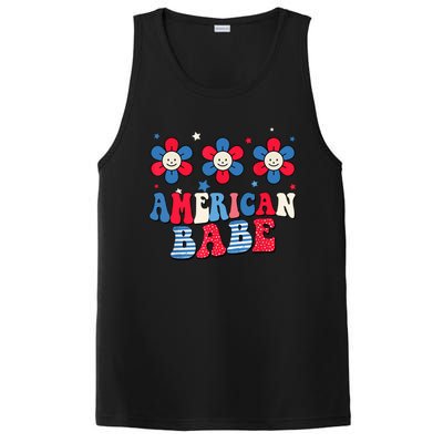 Groovy Flower Retro Usa Flag American Babe 4th Of July Gift PosiCharge Competitor Tank