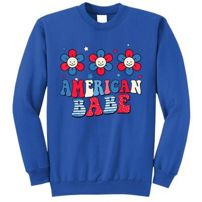 Groovy Flower Retro Usa Flag American Babe 4th Of July Gift Sweatshirt