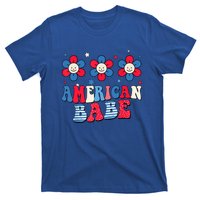 Groovy Flower Retro Usa Flag American Babe 4th Of July Gift T-Shirt