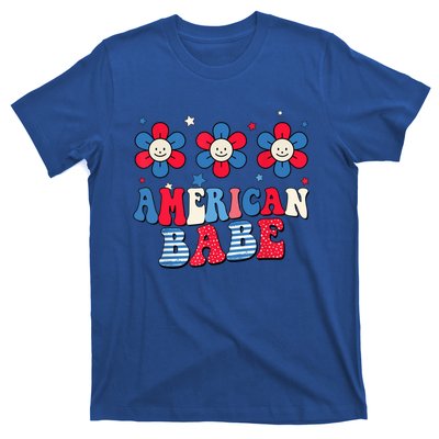 Groovy Flower Retro Usa Flag American Babe 4th Of July Gift T-Shirt