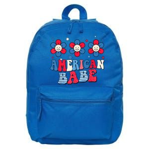 Groovy Flower Retro Usa Flag American Babe 4th Of July Gift 16 in Basic Backpack