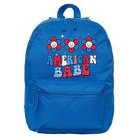 Groovy Flower Retro Usa Flag American Babe 4th Of July Gift 16 in Basic Backpack