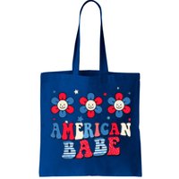 Groovy Flower Retro Usa Flag American Babe 4th Of July Gift Tote Bag