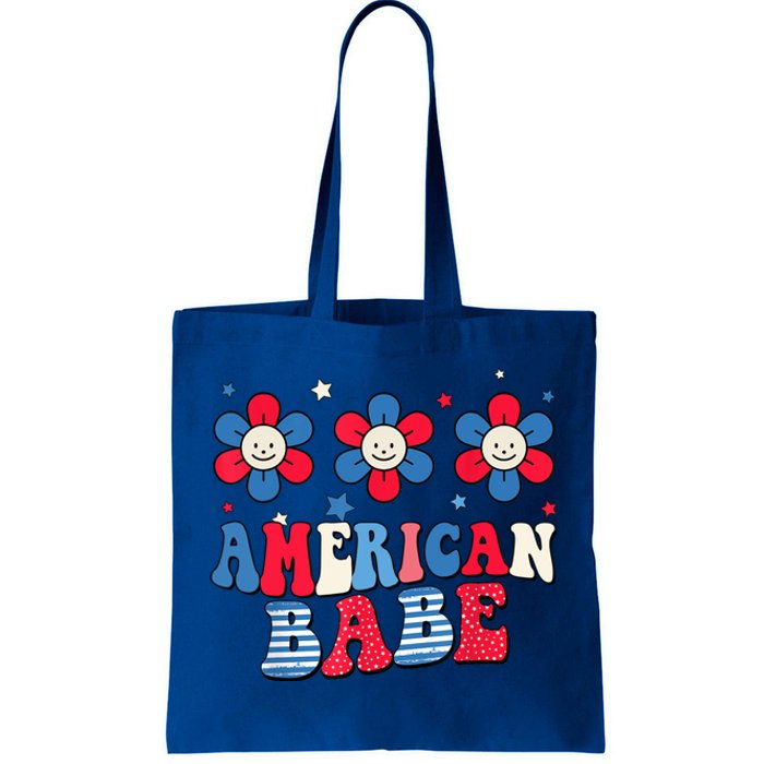 Groovy Flower Retro Usa Flag American Babe 4th Of July Gift Tote Bag