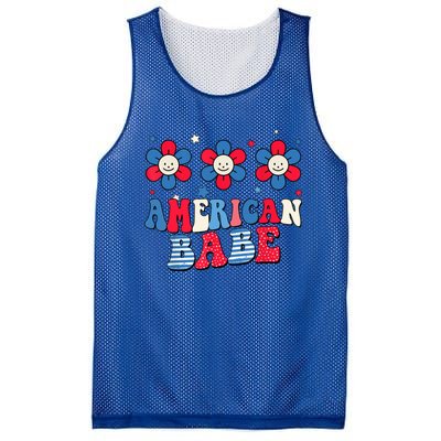 Groovy Flower Retro Usa Flag American Babe 4th Of July Gift Mesh Reversible Basketball Jersey Tank