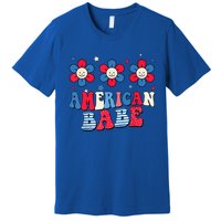 Groovy Flower Retro Usa Flag American Babe 4th Of July Gift Premium T-Shirt