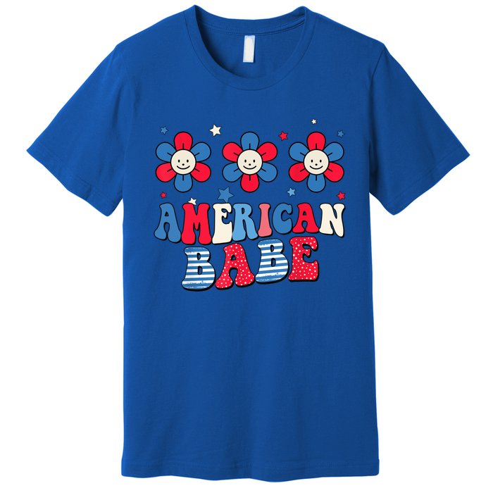 Groovy Flower Retro Usa Flag American Babe 4th Of July Gift Premium T-Shirt