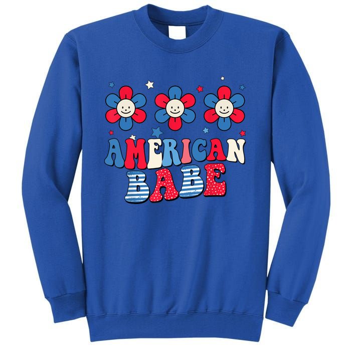 Groovy Flower Retro Usa Flag American Babe 4th Of July Gift Tall Sweatshirt