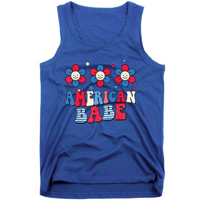 Groovy Flower Retro Usa Flag American Babe 4th Of July Gift Tank Top