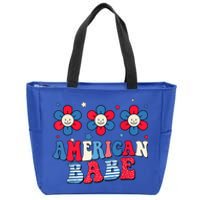 Groovy Flower Retro Usa Flag American Babe 4th Of July Gift Zip Tote Bag