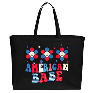 Groovy Flower Retro Usa Flag American Babe 4th Of July Gift Cotton Canvas Jumbo Tote