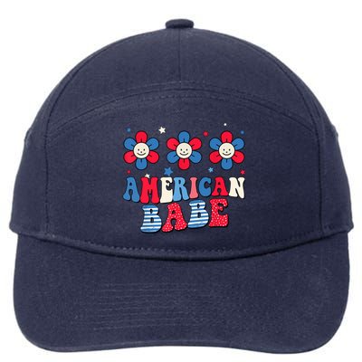 Groovy Flower Retro Usa Flag American Babe 4th Of July Gift 7-Panel Snapback Hat