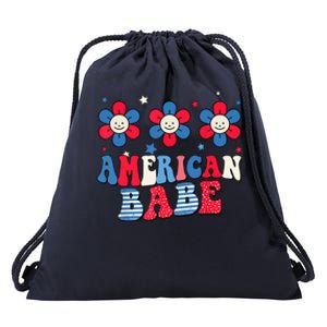 Groovy Flower Retro Usa Flag American Babe 4th Of July Gift Drawstring Bag