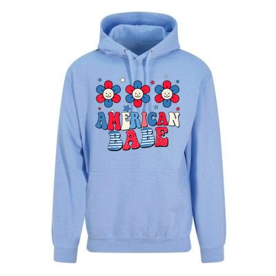 Groovy Flower Retro Usa Flag American Babe 4th Of July Gift Unisex Surf Hoodie