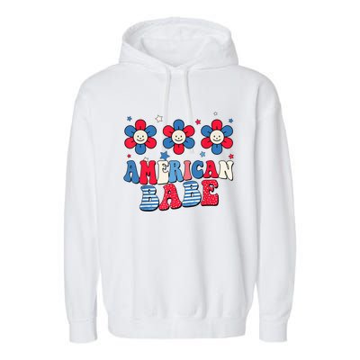 Groovy Flower Retro Usa Flag American Babe 4th Of July Gift Garment-Dyed Fleece Hoodie