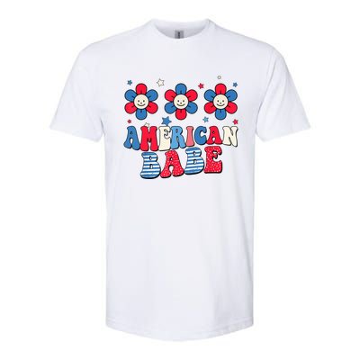 Groovy Flower Retro Usa Flag American Babe 4th Of July Gift Softstyle CVC T-Shirt