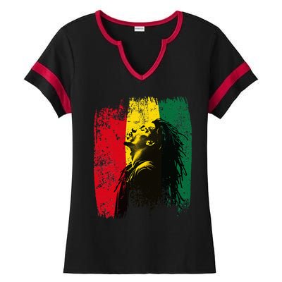 Ghanaian Flag Rastamann Reggae Dreadlocks Rasta Colors Ladies Halftime Notch Neck Tee