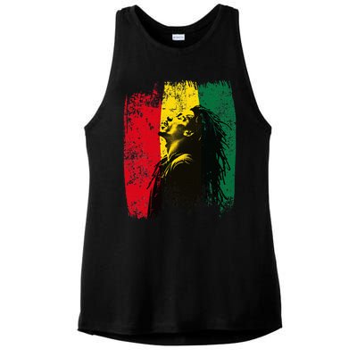 Ghanaian Flag Rastamann Reggae Dreadlocks Rasta Colors Ladies PosiCharge Tri-Blend Wicking Tank