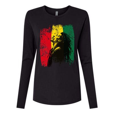 Ghanaian Flag Rastamann Reggae Dreadlocks Rasta Colors Womens Cotton Relaxed Long Sleeve T-Shirt