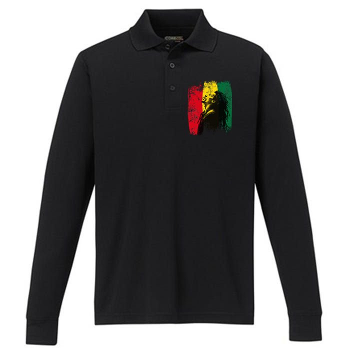 Ghanaian Flag Rastamann Reggae Dreadlocks Rasta Colors Performance Long Sleeve Polo